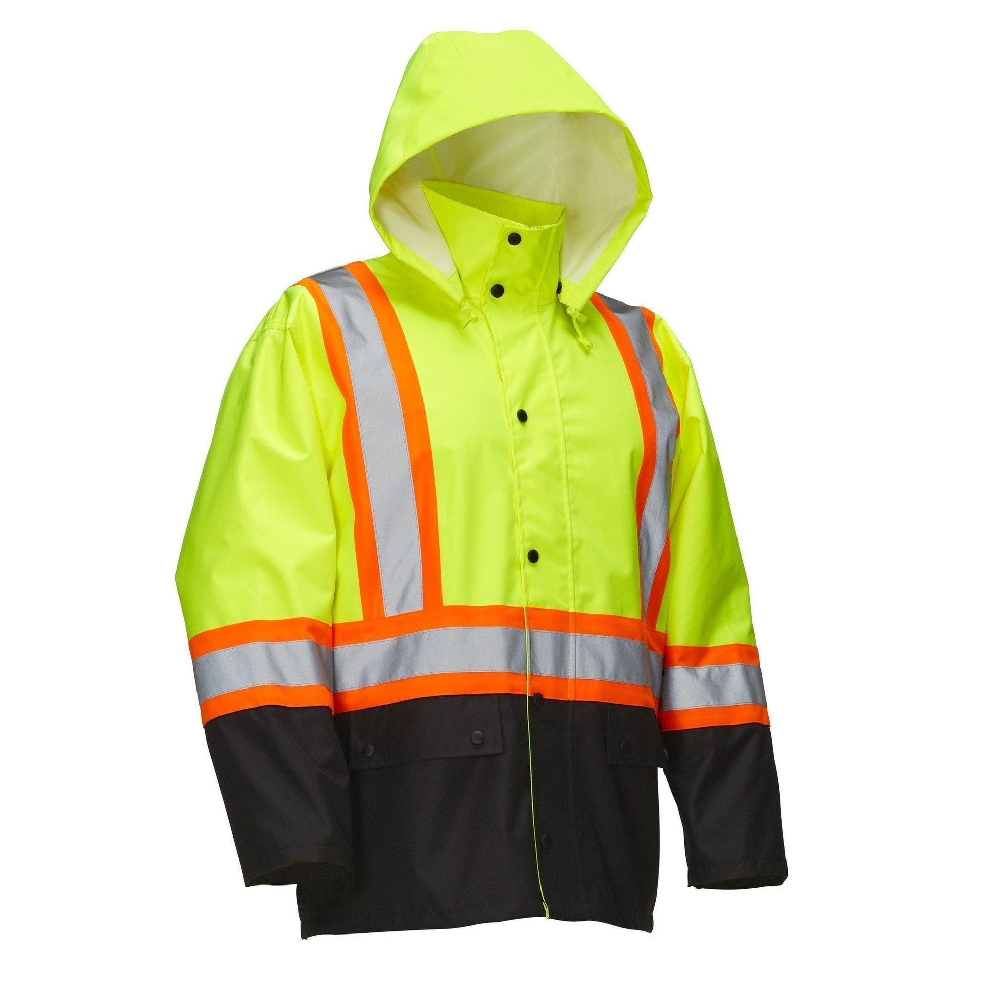 Hi Vis Safety Rain Jacket with Snap-Off Hood - Apparel image 1