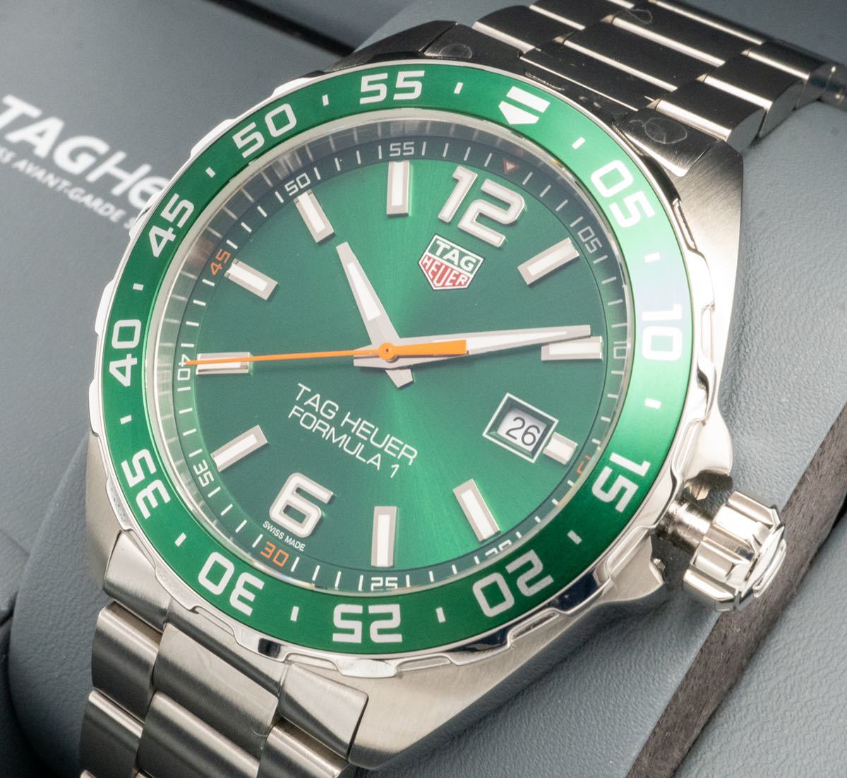 Tag Heuer Formula 1 Limited Edition Green Dial Silver Steel Strap Watch for Men - WAZ1017.BA0842 - Apparel image 15