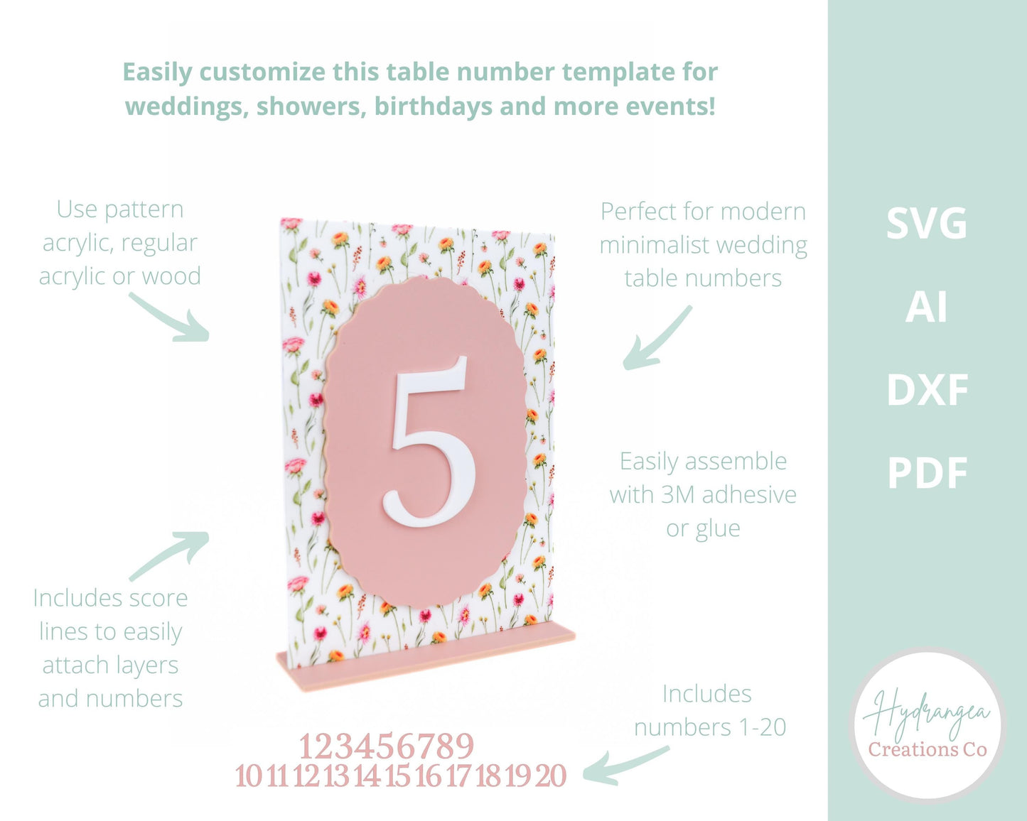 Table Number Bundle | Laser Cut SVG File - Misc image 2