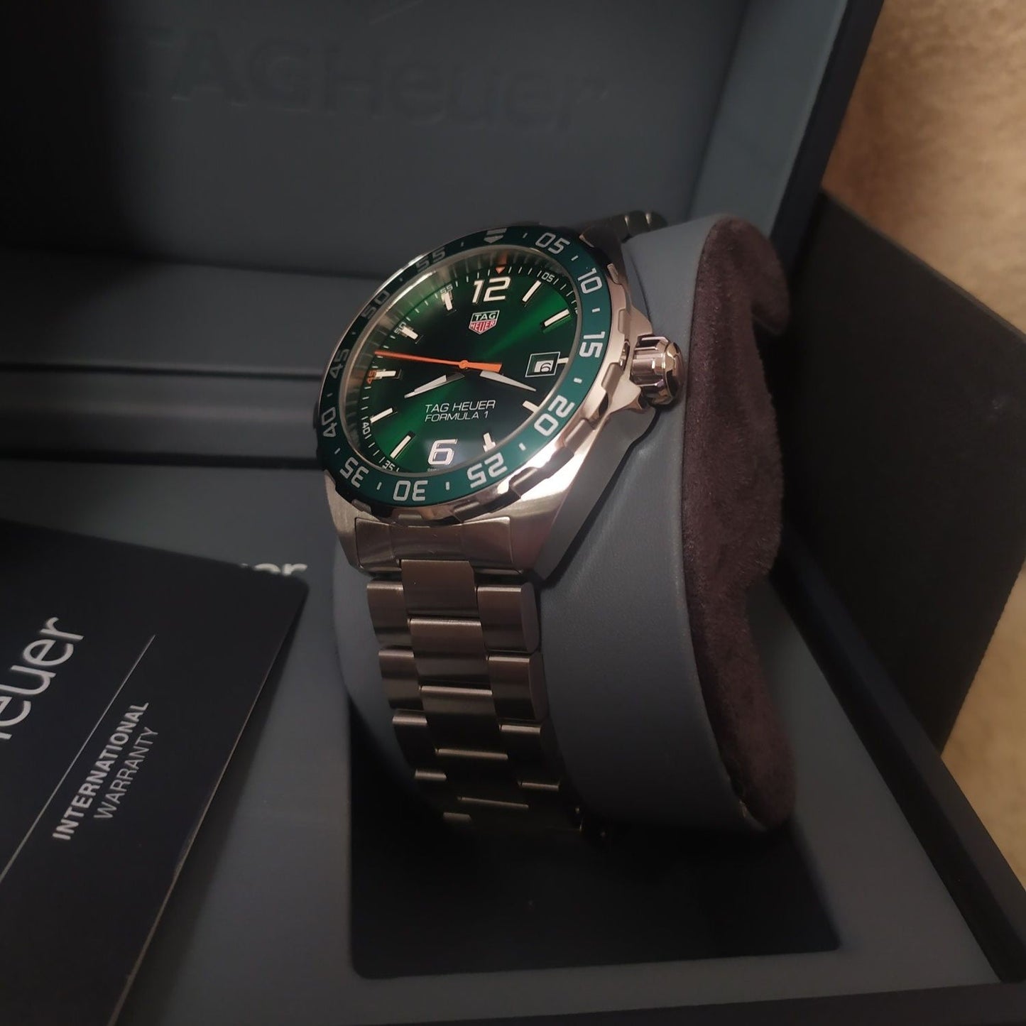 Tag Heuer Formula 1 Limited Edition Green Dial Silver Steel Strap Watch for Men - WAZ1017.BA0842 - Apparel image 6