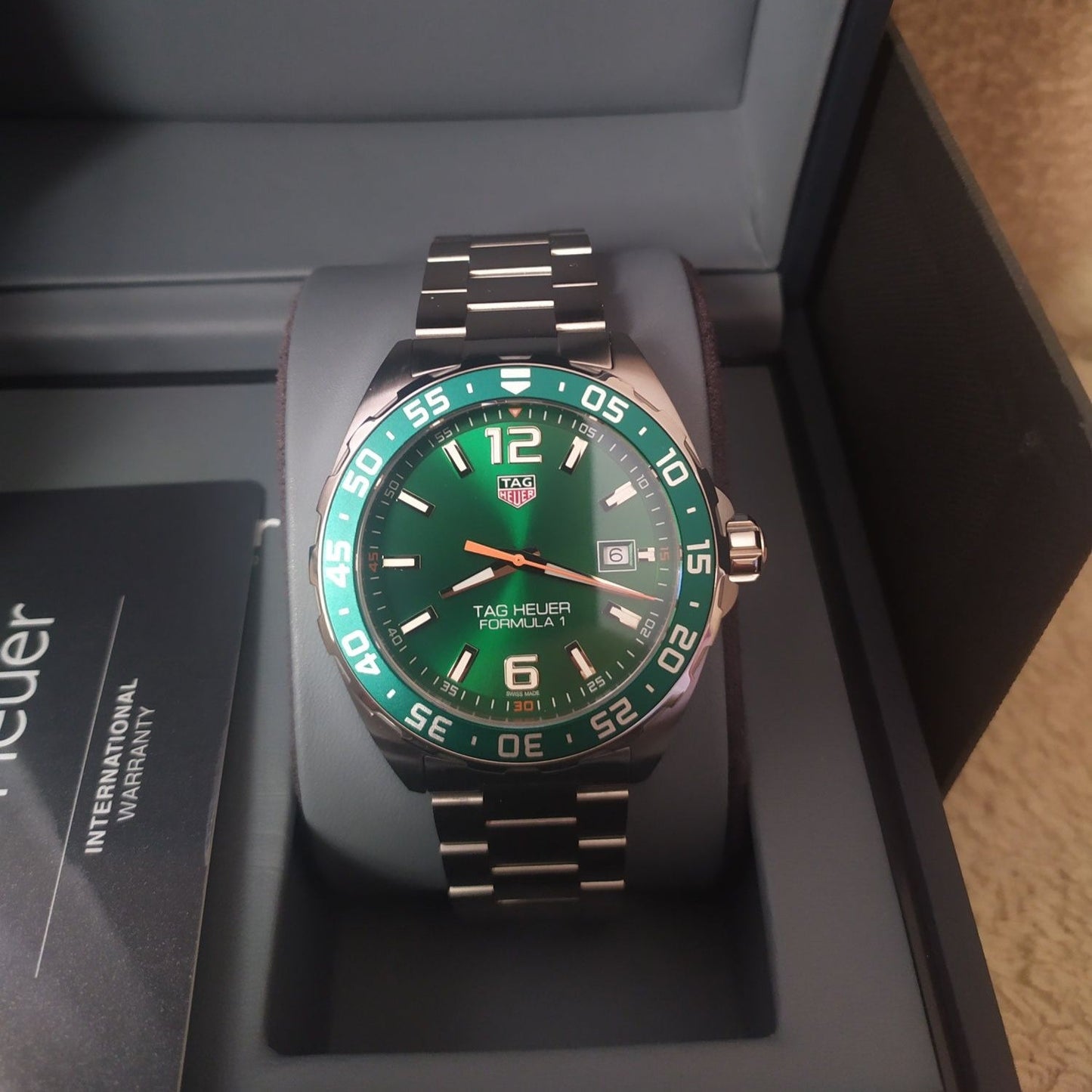 Tag Heuer Formula 1 Limited Edition Green Dial Silver Steel Strap Watch for Men - WAZ1017.BA0842 - Apparel image 5