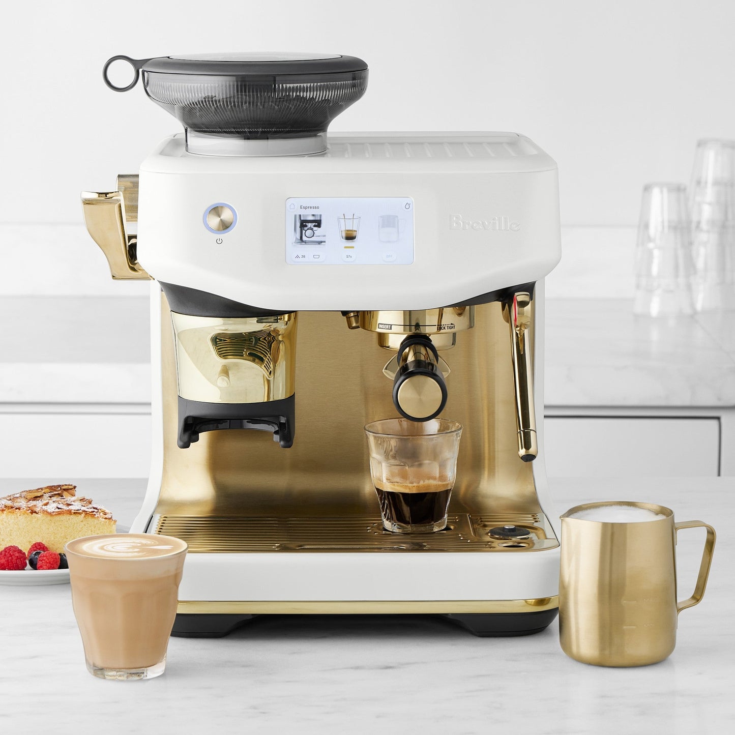 Breville - Barista Touch Impress Semi-Automatic Combo Espresso Machine with Grinder - Sea Salt + Brass Accents - BES881SSB - Kitchen & Dining image 6