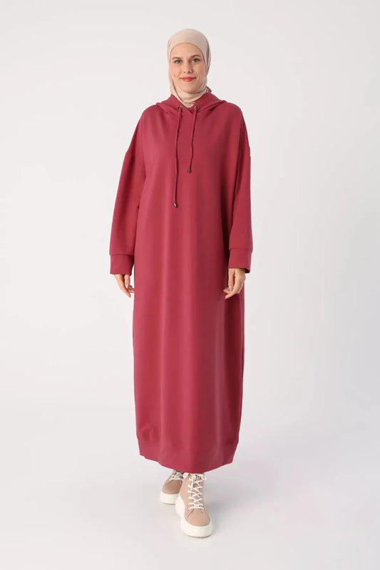 Plus Size Modest Hooded Knitted Dress | Rose - Apparel image 1