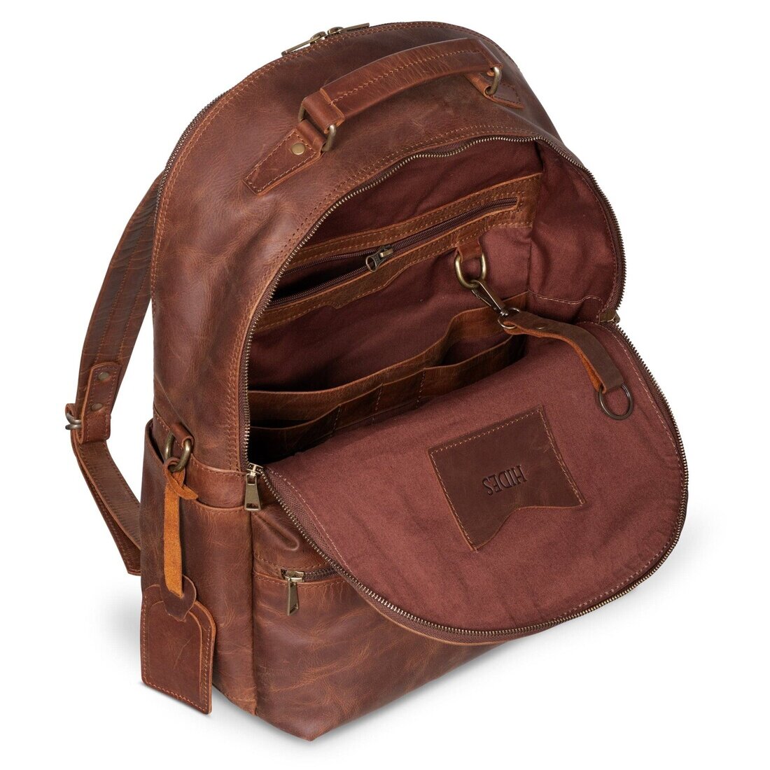 Leather Backpack Rucksack - Saddle Brown - Gadgets image 8