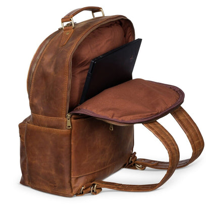 Leather Backpack Rucksack - Saddle Brown - Gadgets image 9