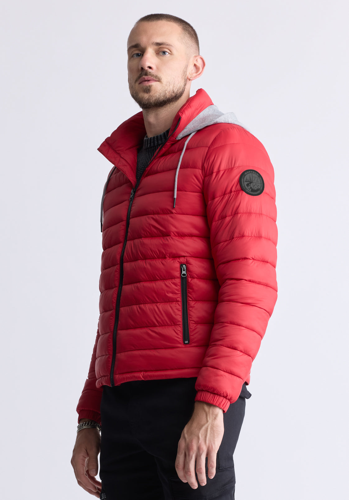 Chad Men’s Quilted Puffer Zip-Up Jacket with Contrasting Hoodie, Red - OBMOE002 - Misc image 2