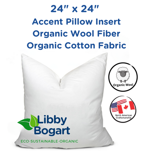 24" x 24" Organic Wool Fiber & Organic Cotton Fabric Accent Pillow Insert - Home Decor image 1