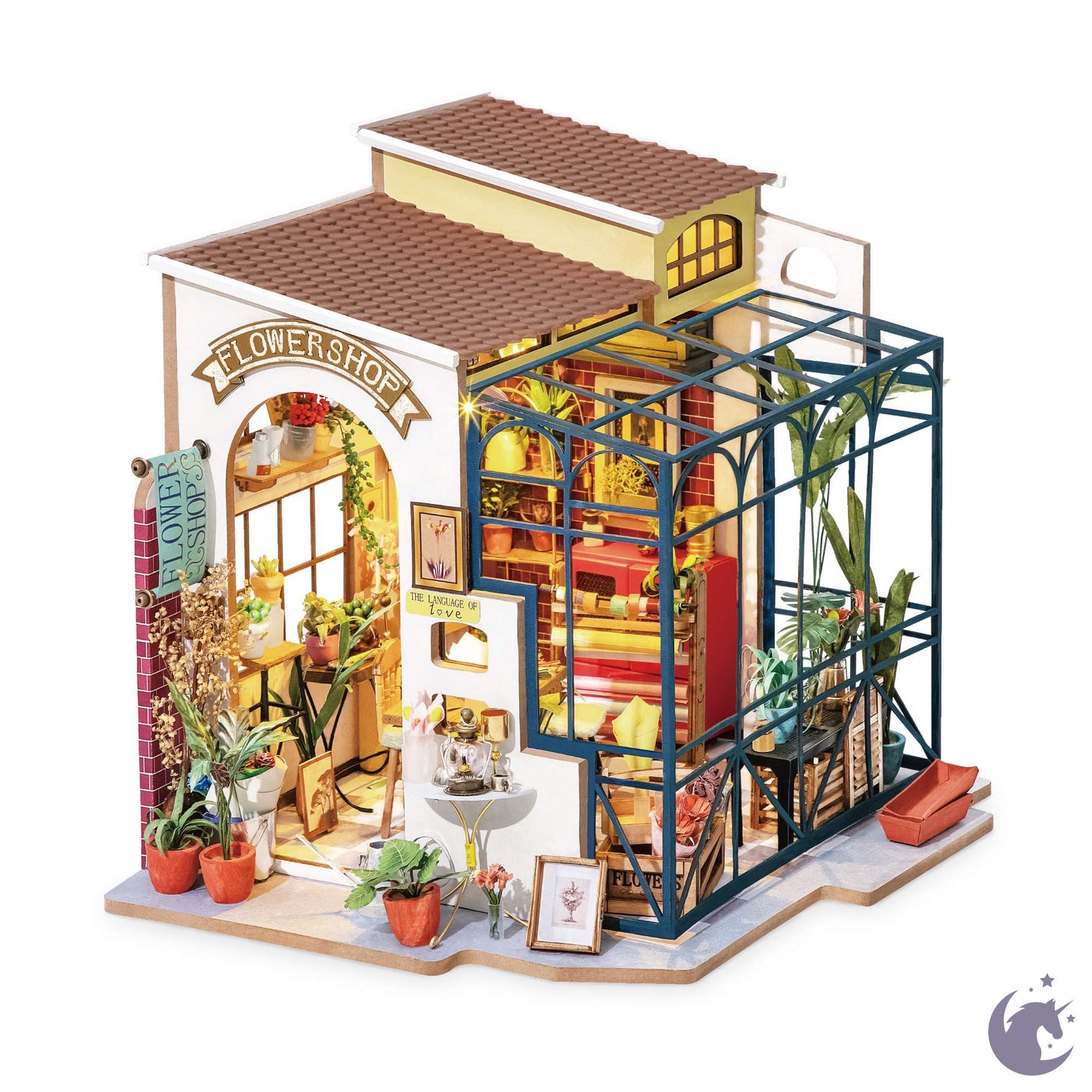 Emily's Flower Shop | Robotime DG145 DIY 1:24 Dollhouse Miniatures Kit - Furniture image 3