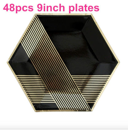 Metallic Gold & Black Paper Party Cups Plates Napkins - Kitchen & Dining image 6