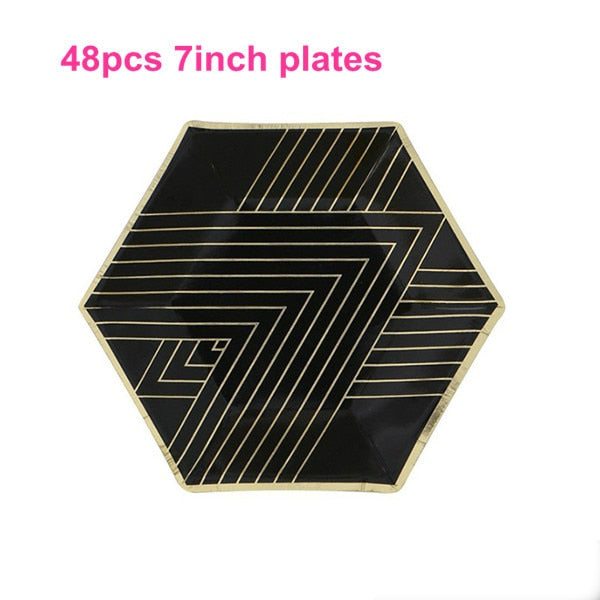 Metallic Gold & Black Paper Party Cups Plates Napkins - Kitchen & Dining image 5
