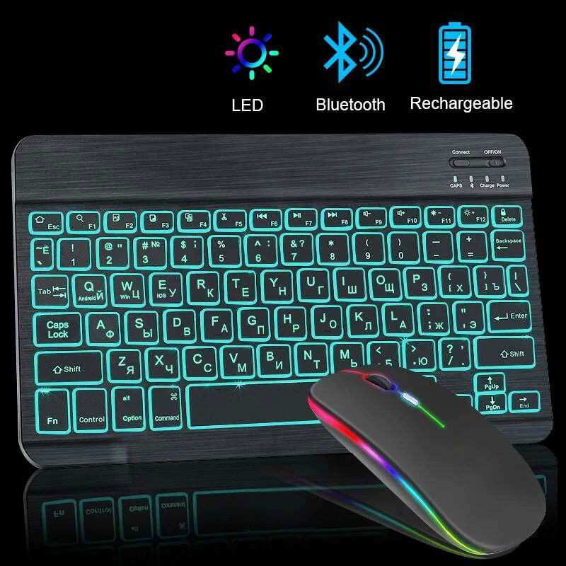 RGB Bluetooth Keyboard and Mouse Rechargeable Wireless Keyboard Mouse Russian Spainsh Backlight Keyboard For ipad Tablet Laptop - Gadgets image 1