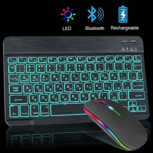 RGB Bluetooth Keyboard and Mouse Rechargeable Wireless Keyboard Mouse Russian Spainsh Backlight Keyboard For ipad Tablet Laptop - Gadgets image 1