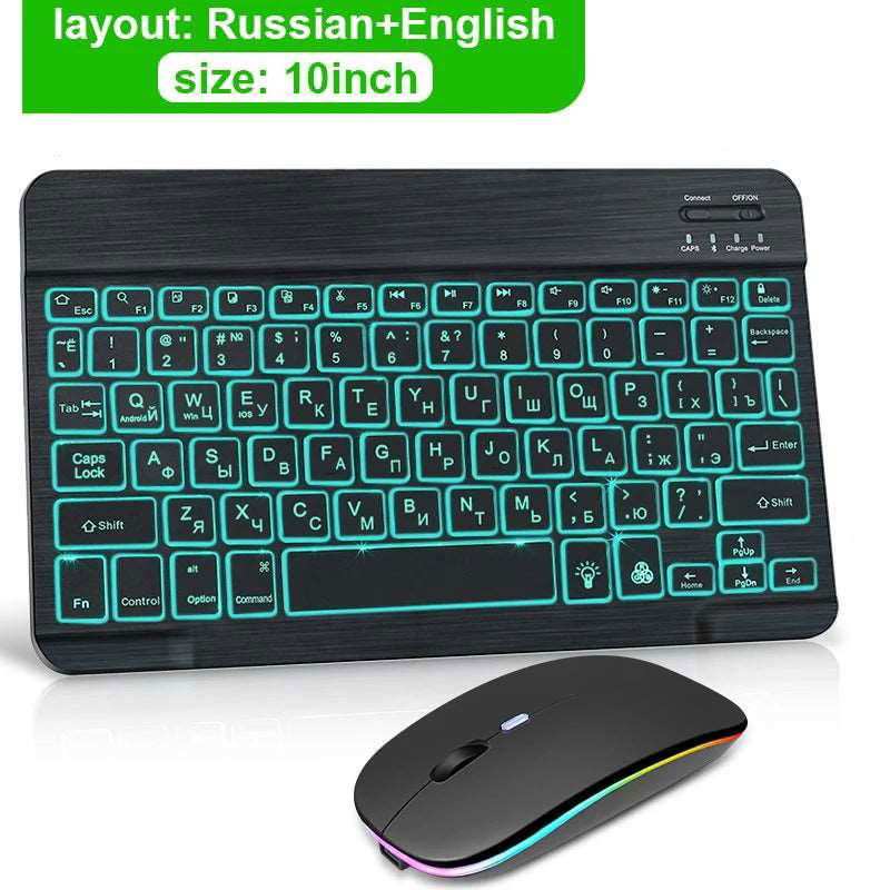 RGB Bluetooth Keyboard and Mouse Rechargeable Wireless Keyboard Mouse Russian Spainsh Backlight Keyboard For ipad Tablet Laptop - Gadgets image 6