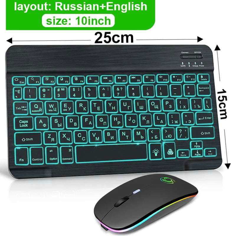 RGB Bluetooth Keyboard and Mouse Rechargeable Wireless Keyboard Mouse Russian Spainsh Backlight Keyboard For ipad Tablet Laptop - Gadgets image 5