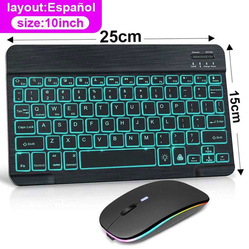 RGB Bluetooth Keyboard and Mouse Rechargeable Wireless Keyboard Mouse Russian Spainsh Backlight Keyboard For ipad Tablet Laptop - Gadgets image 4