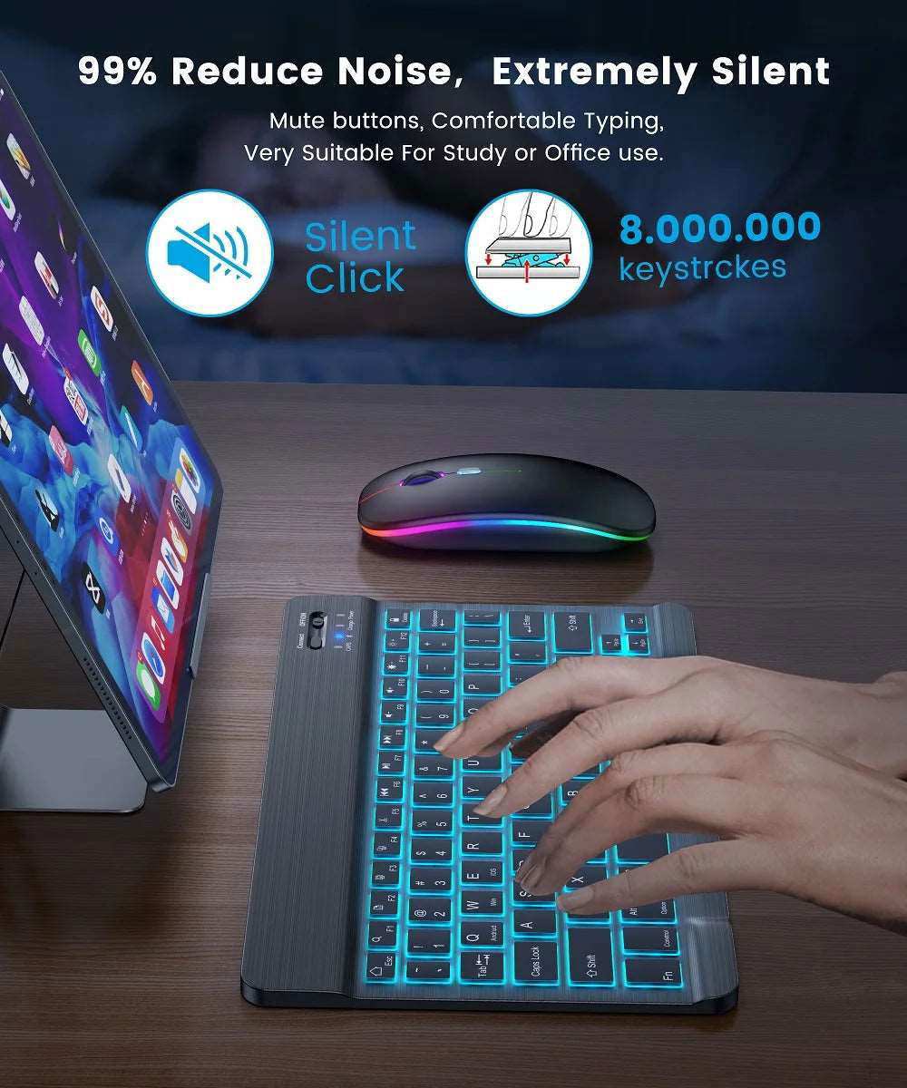 RGB Bluetooth Keyboard and Mouse Rechargeable Wireless Keyboard Mouse Russian Spainsh Backlight Keyboard For ipad Tablet Laptop - Gadgets image 9