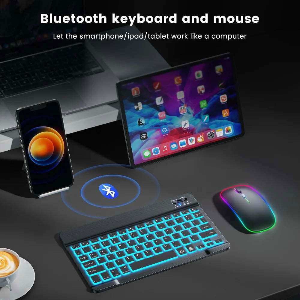 RGB Bluetooth Keyboard and Mouse Rechargeable Wireless Keyboard Mouse Russian Spainsh Backlight Keyboard For ipad Tablet Laptop - Gadgets image 8