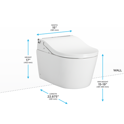 TOTO Washlet+ Rp Wall Hung D Shape Toilet with Rw Bidet Seat and Duofit In Wall 1.28 and 0.9 GPF Auto Dual Flush Tank System - Jewelry image 2