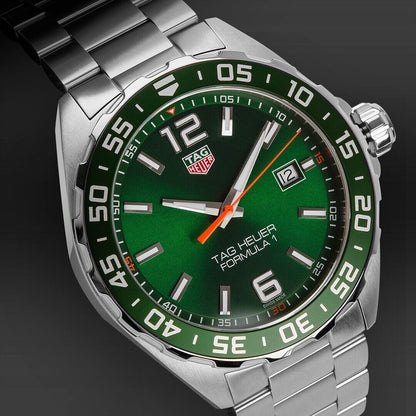 Tag Heuer Formula 1 Limited Edition Green Dial Silver Steel Strap Watch for Men - WAZ1017.BA0842 - Apparel image 12