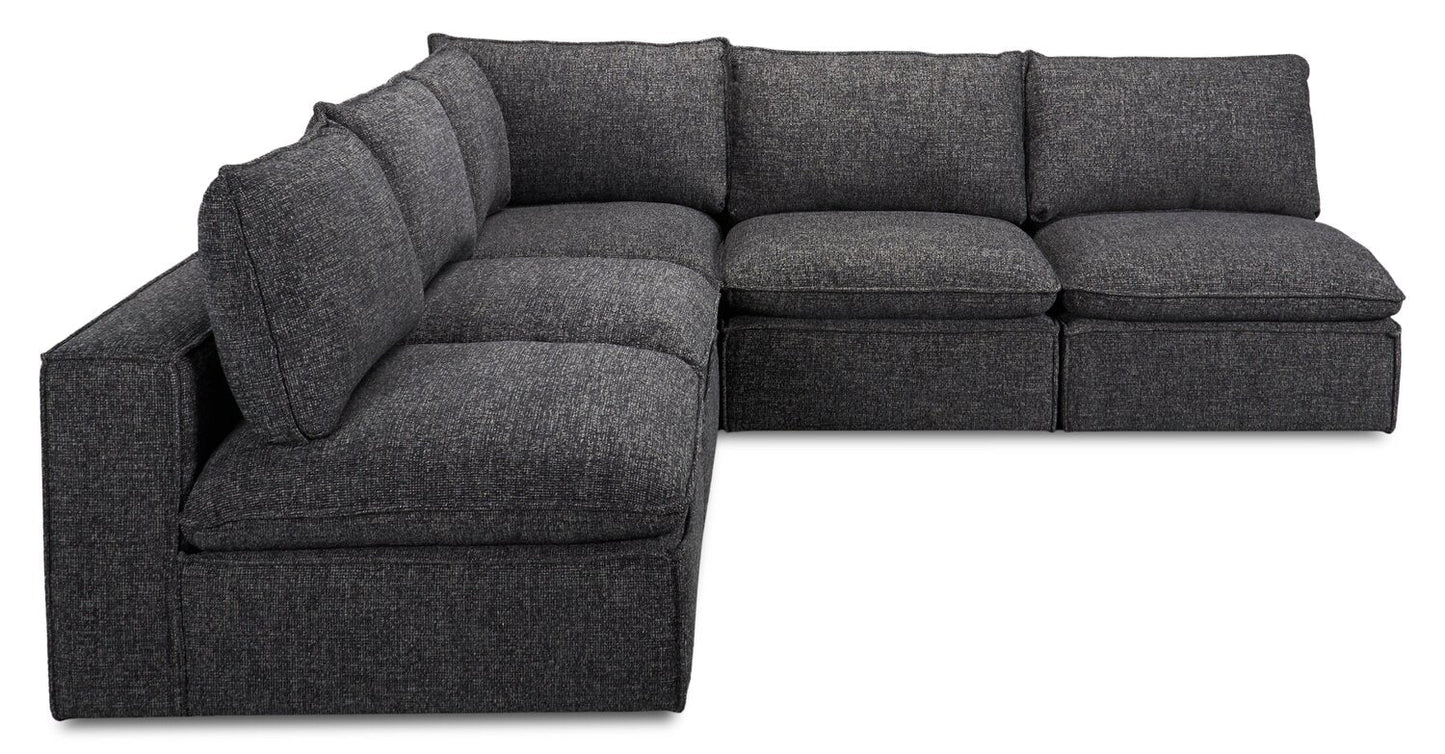 Fusion Modular 5-Piece Charcoal Grey Chenille Fabric Armless Sectional | Sofa sectionnel sans accoudoirs modulaire Fusion 5 pièces en tissu de chenille gris anthracite - Furniture image 2