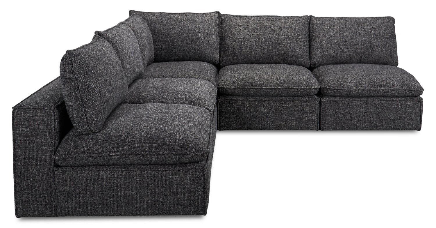 Fusion Modular 5-Piece Charcoal Grey Chenille Fabric Armless Sectional | Sofa sectionnel sans accoudoirs modulaire Fusion 5 pièces en tissu de chenille gris anthracite - Furniture image 2