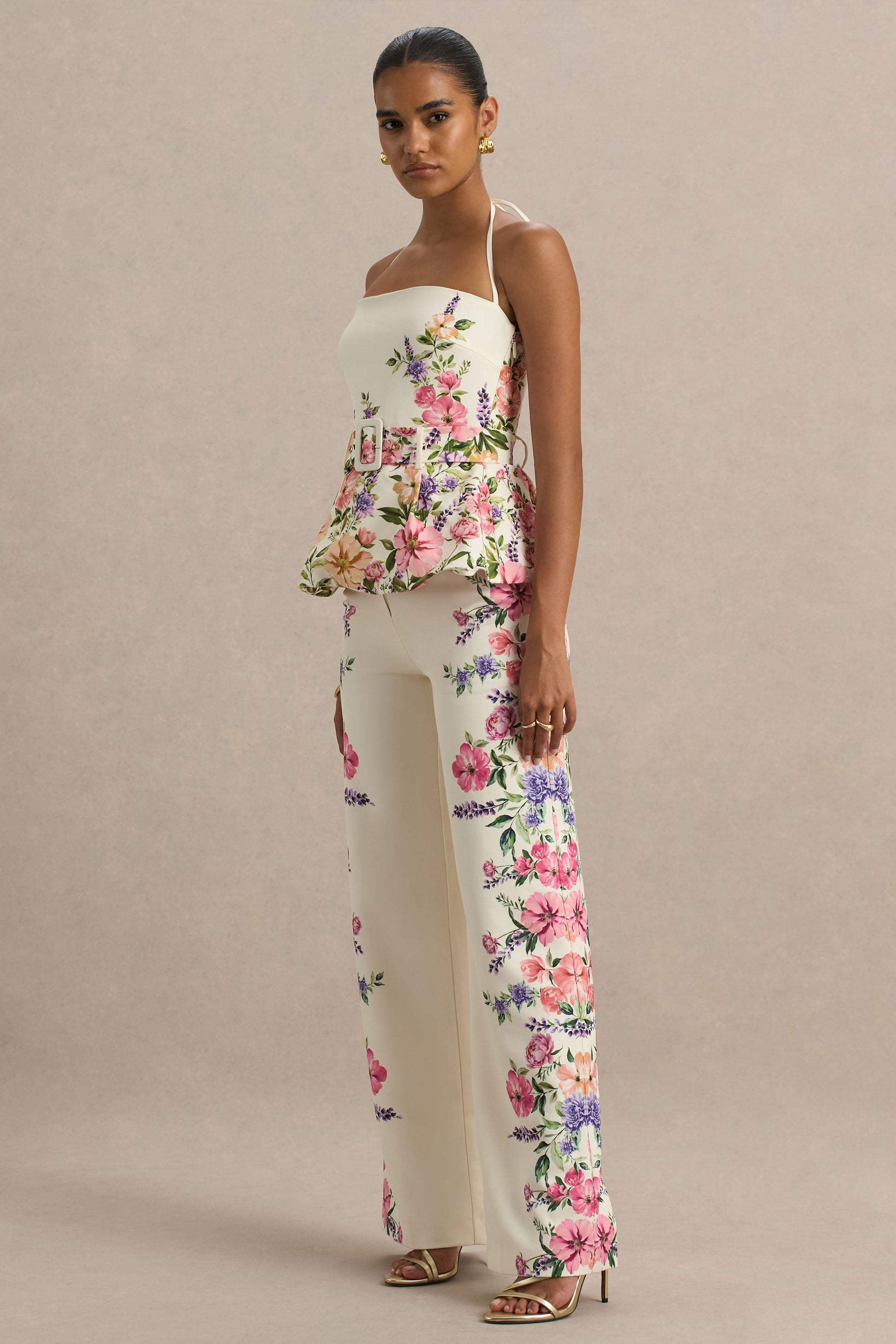 Solana | White Floral Border Print Wide-Leg Trousers - Misc image 6