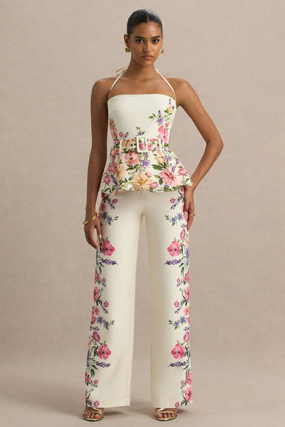 Solana | White Floral Border Print Wide-Leg Trousers - Misc image 1