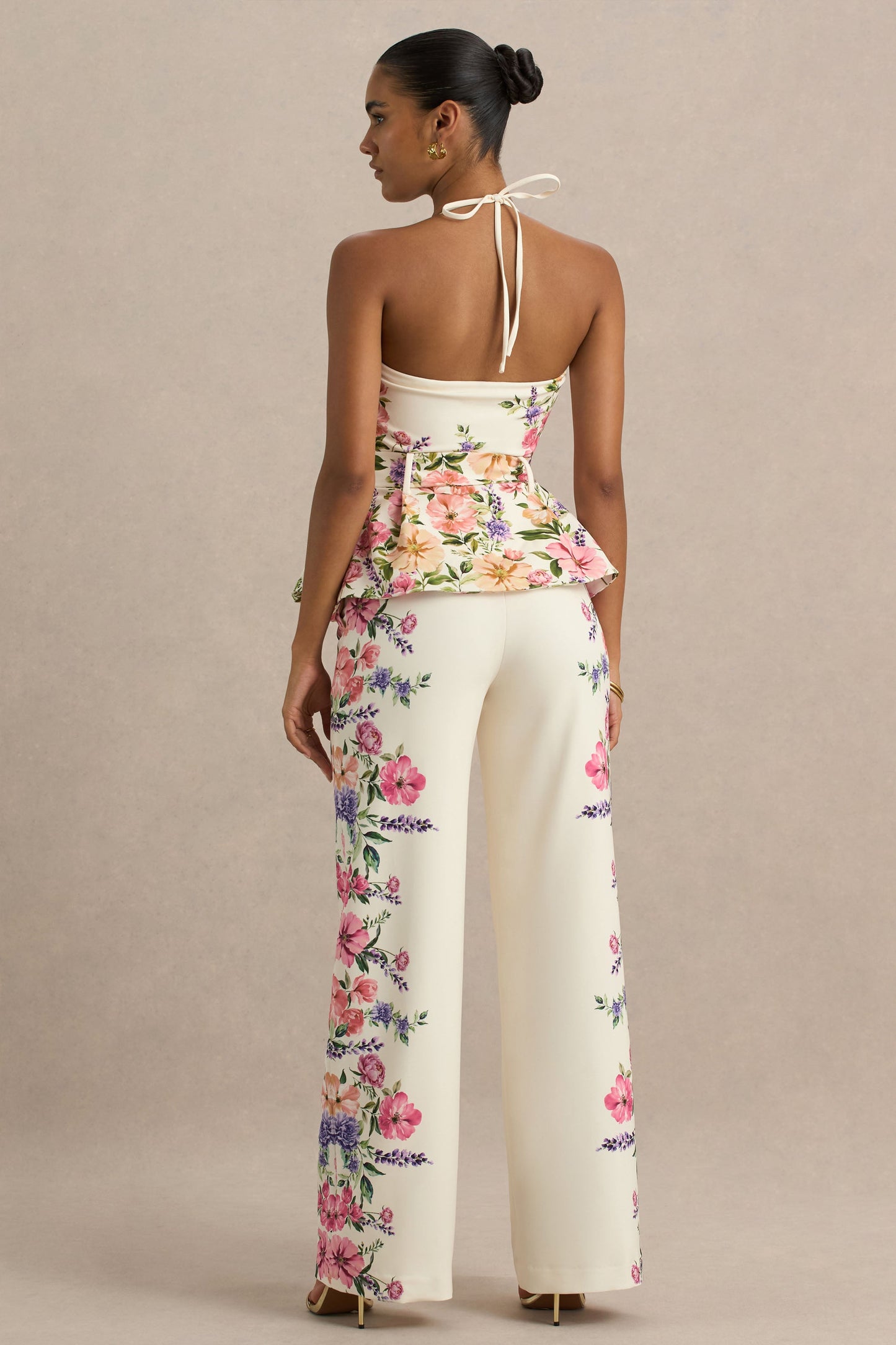 Solana | White Floral Border Print Wide-Leg Trousers - Misc image 2