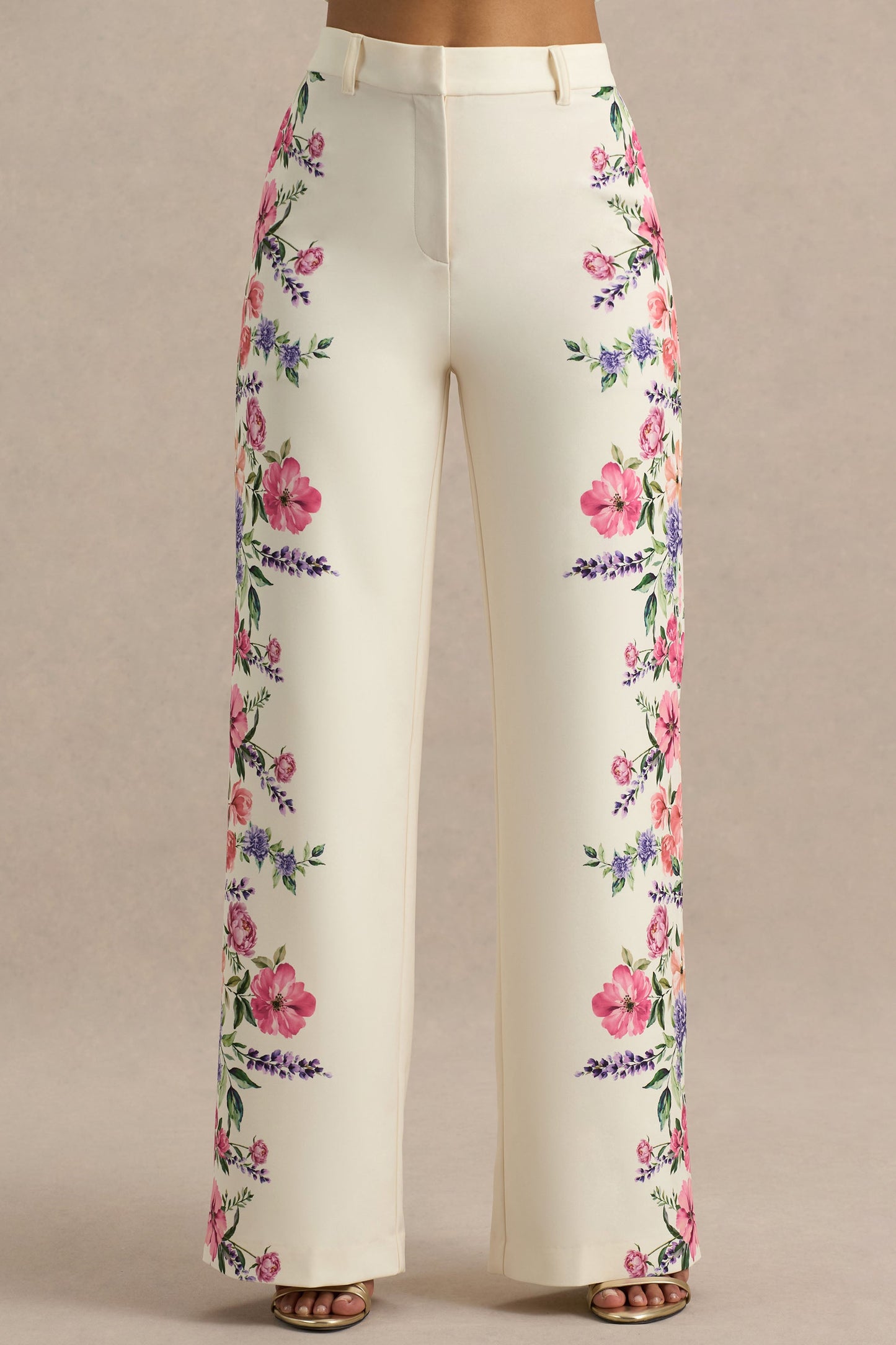 Solana | White Floral Border Print Wide-Leg Trousers - Misc image 3