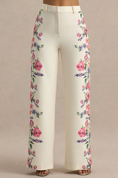 Solana | White Floral Border Print Wide-Leg Trousers - Misc image 3