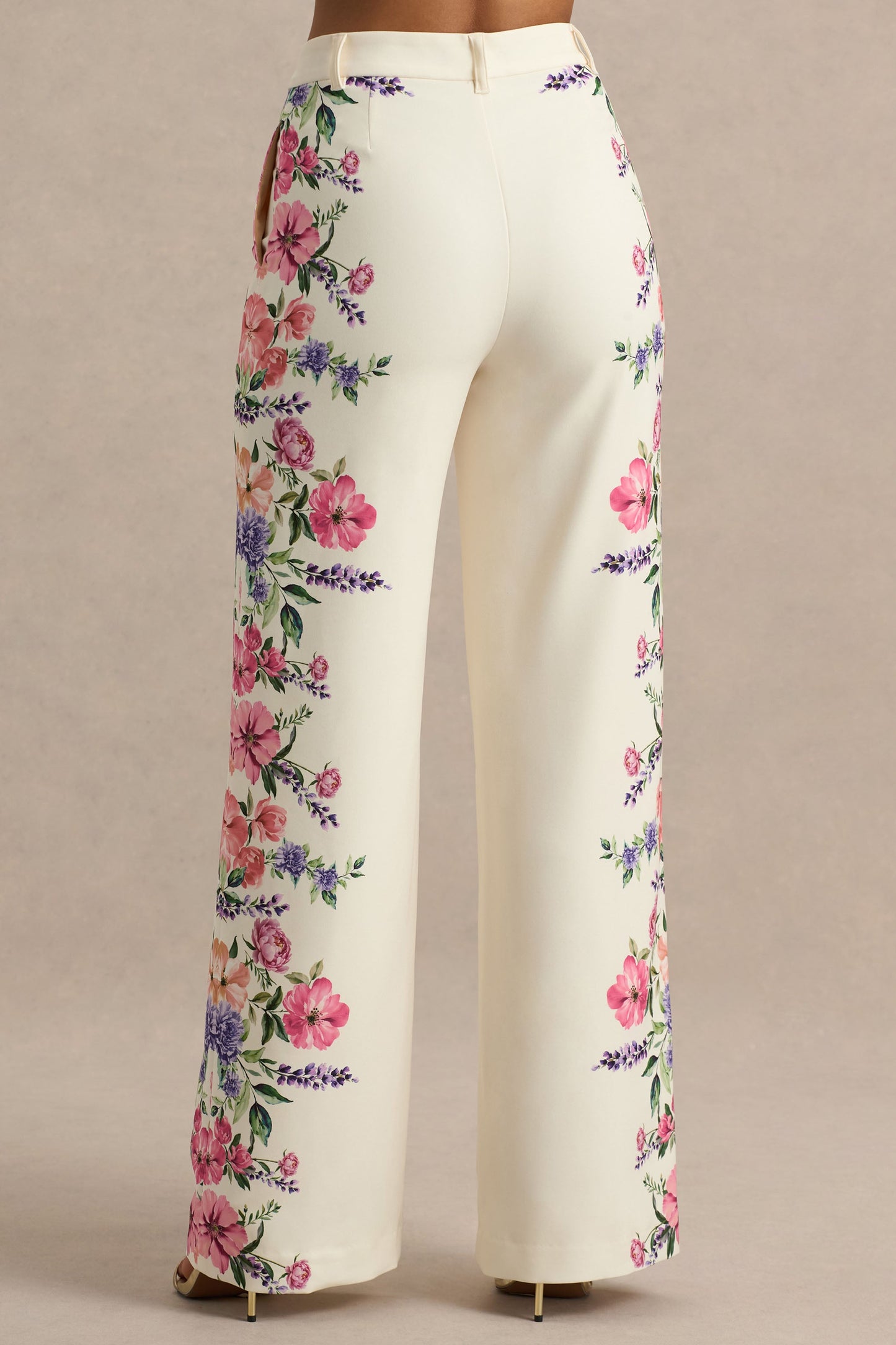 Solana | White Floral Border Print Wide-Leg Trousers - Misc image 4